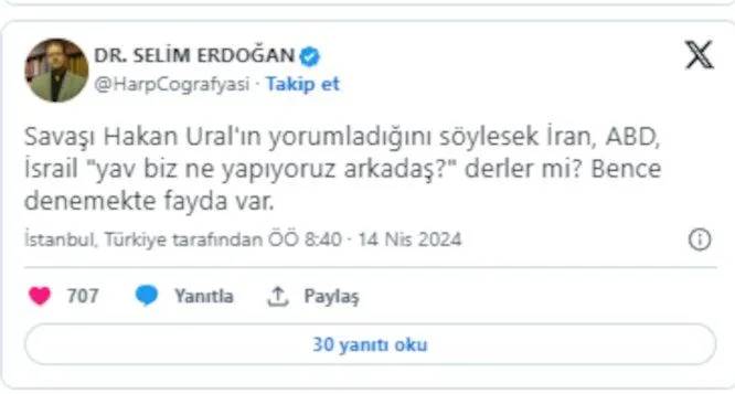 İran'ın İsrail'e saldırısını Hakan Ural yorumladı, sosyal medya çalkalandı : Bir akıl var, kurguluyor oynuyor' - Resim: 8